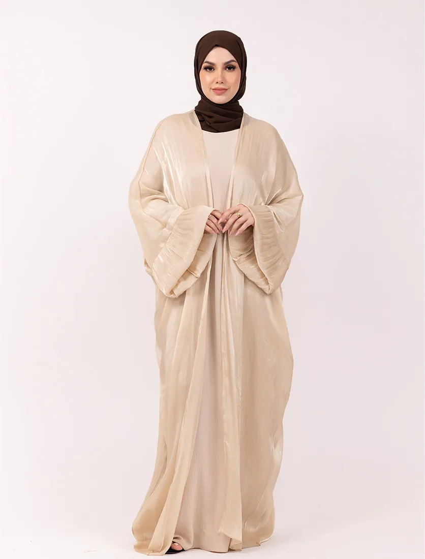 Beige Open Organza Kaftan Set